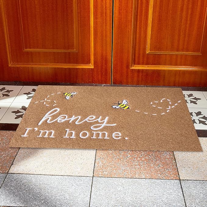 Large Front Door Mat Outdoor Entrance Front Door Mats Indoor Entrance Welcome Mat Honey I'm Home Bee Rugs with Non Slip Durable Rubber Backing Kitchen Washable Rugs Brown Mat