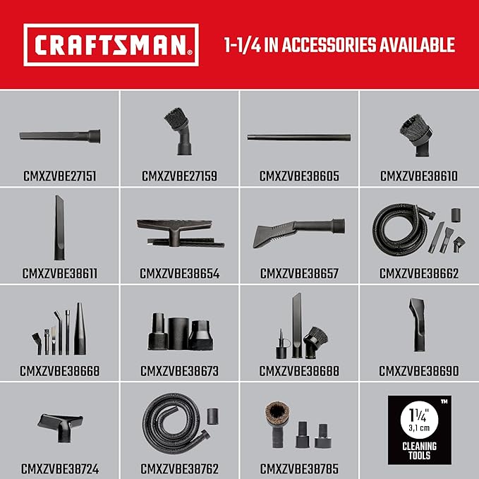 CRAFTSMAN CMXZVBE38611 1-1/4 in. Crevice Tool Wet Dry Vac Attachment, Industrial-Grade Shop Vacuum Accessory for Cleaning Tight Spaces, Fits 1-1/4 in. Hose Diameter