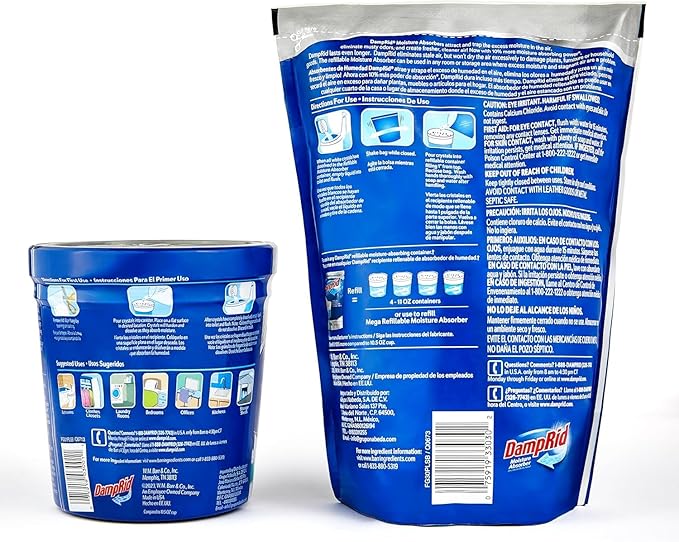 Damp Rid Refillable Moisture Absorber – Lavender Vanilla Humidity Absorber & Odor Absorber with 11oz Cup and 44oz Refill Bag, Cleaner Air for Closet & Bathroom – ILIOS Packaging