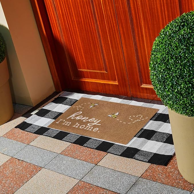 Bee Door Mat Brown Welcome Mats Front Door Indoor Outdoor Entrance Honey I'm Home Kitchen Rugs Entry Outside Doormat Non Slip Durable Rubber Back Funny Farmhouse Mat