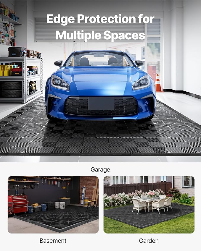 VEVOR Transition Edge Kit, 11-Piece, Durable PP Interlocking Modular Garage Floor Edging, Easy Installation, Only Compatible with VEVOR Drainage Mats, Black，Female