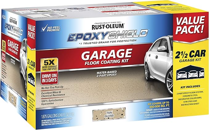 Rust-Oleum 261846 EPOXYSHIELD Garage Floor Coating Kit, 2.5 Car, Gloss Tan