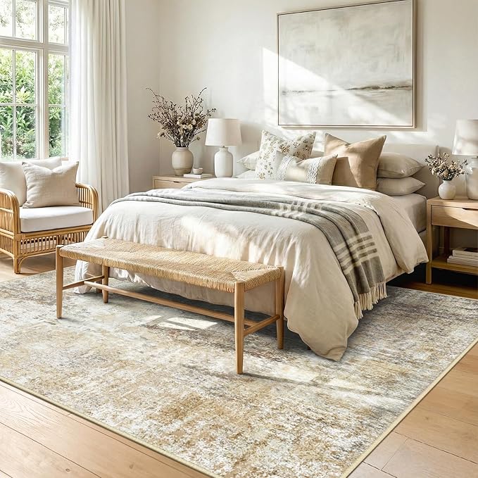 RELEANY Washable Area Rugs 10'x14 Non-Slip Modern Abstract Soft for Living Room Entryway Bedroom Nursery, Print Pattern, Neutral Brown Gray