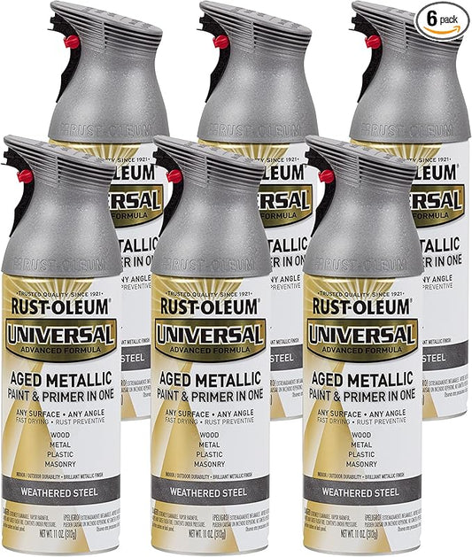 Rust-Oleum 285073-6PK Universal All Surface Aged Metallic Spray Paint, 11 oz, Weathered Steel, 6 Pack