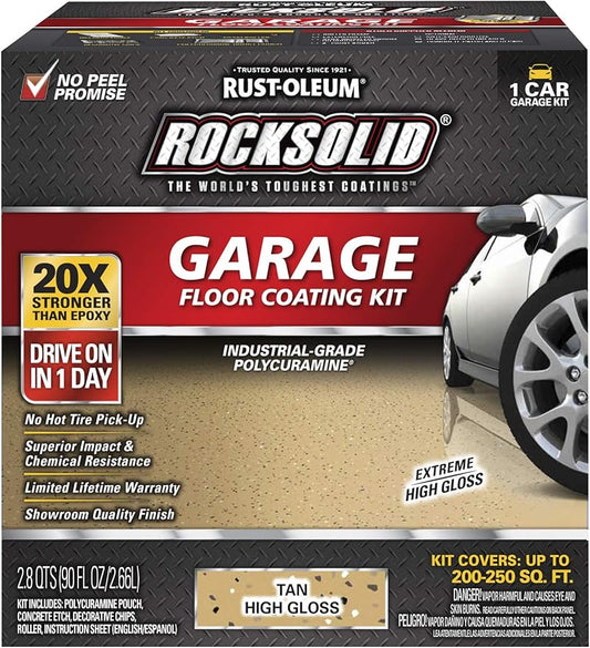 Rust-Oleum 60007 RockSolid Polycuramine Garage Floor Coating, 1 Car Kit, High Gloss Tan
