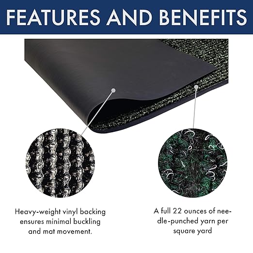 Notrax Heritage Rib™ Commercial Indoor Door Mat Office Rugs – 3' x 6' Huntergreen Front Door Mat with Double Rib 22oz Yarn, Non-Slip Vinyl Backing – Durable Entryway Rug Made in The USA – 117S0036GN