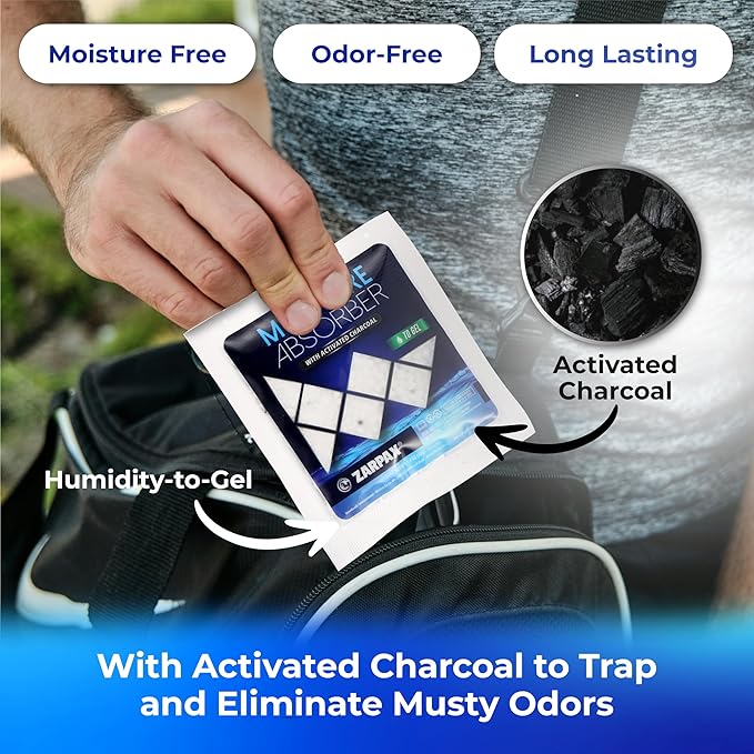 Zarpax Moisture Absorber Sachets Activated Charcoal 1.4 oz/40g - Remove Excess Moisture In Air - Desiccant Dehumidifier for Closet, Drawer, Safe, Storage - Dampness & Humidity Control - Set of 15
