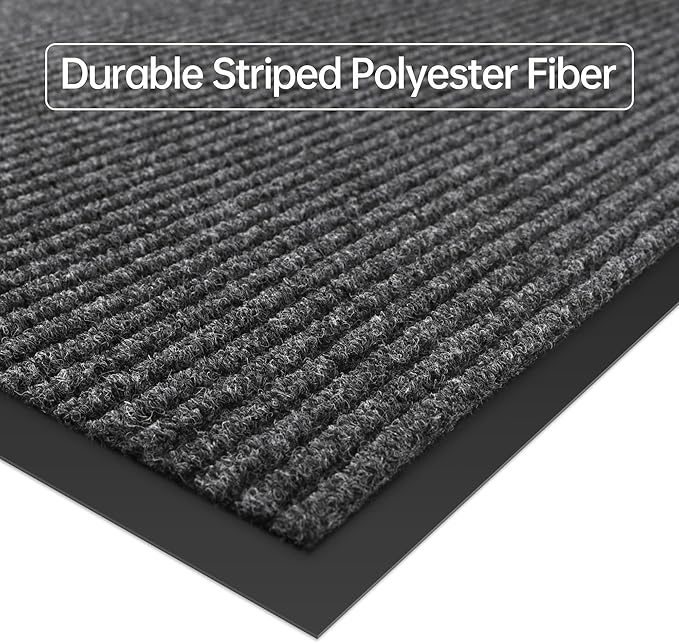Front Door Mat, 3' x 10' Heavy Duty Indoor Outdoor Doomat, Commercial Industry Rugs with Rubber Backing, Non-Slip Low Profile Welcome Entry Mat for Patio, Home, Grey
