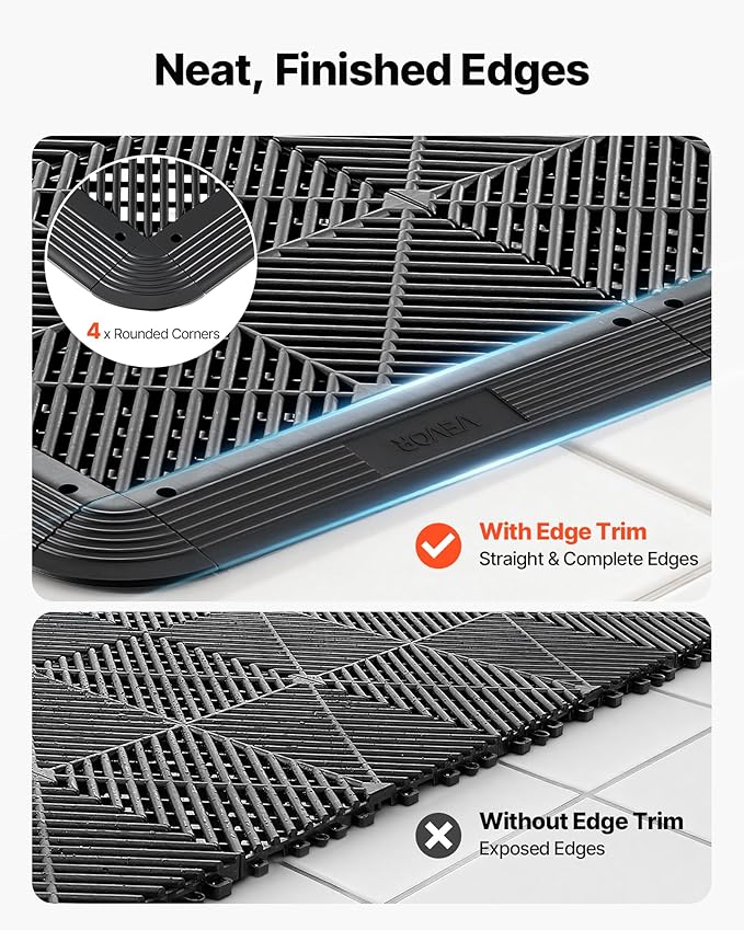 VEVOR Transition Edge Kit, 11-Piece, Durable Straight Garage Floor Edging, PP Material, Easy Installation, Only Compatible with VEVOR Drainage Mats, Black, Male