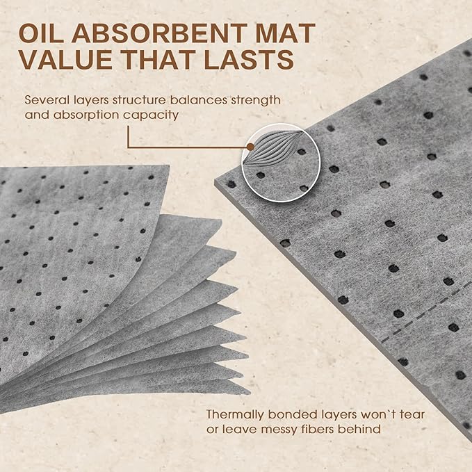 Oil Absorbent Pads Roll 15" x150', 6 oz Heavy Duty Oil Absorbent Mat in a Dispenser Box, Industrial Spill Cleanup Absorbers for Leaks & Drips in Garage Workshop, All-Purpose Maintenance Mat