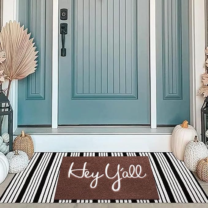 Outdoor Welcome Mat Entryway Hey Y'all Mats for Front Door Mats, with Rubber Backing Doormat Indoor Mat Polystyrene Non Slip Natural Mat Coffee 28" x 18"