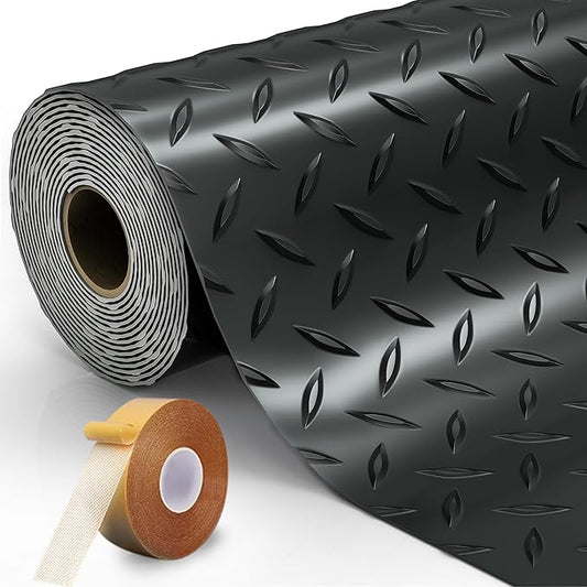 8.2x21 FT Garage Floor Mat, 2.8mm Thickened Diamond Plate PVC Garage Flooring Roll for Under Car Parking, Heavy Duty Garage Floor Protector 172.2 SQFT for Garage, RV Trailer, Basement, Black
