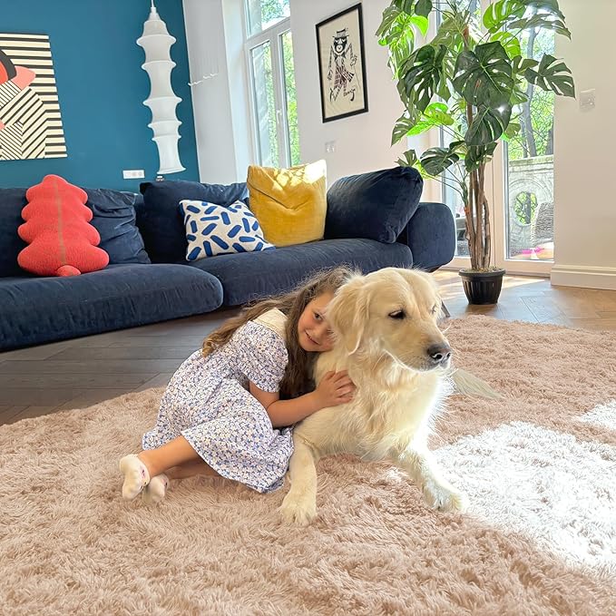 OLANLY 8x11 Machine Washable Large Area Rugs for Living Room, Bedroom, Soft Fluffy Shaggy Bedside Rug, Indoor Floor Carpet for Kids Girls and Boys, Dorms, Nursery, Home Decor Aesthetic, Beige