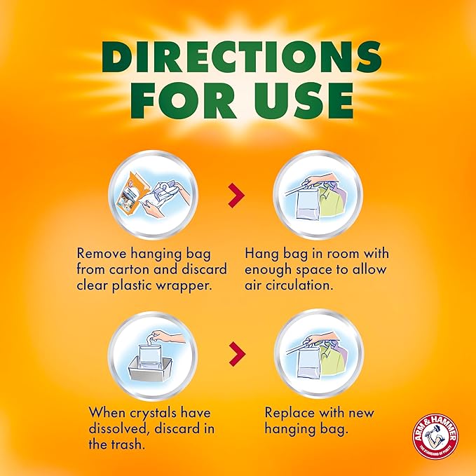 Arm & Hammer Essentials Hanging Moisture Absorber and Odor Eliminator, 17.5 oz., 3 Pack, Linen Fresh, Moisture Absorbers for Closets, Laundry Rooms and Bedrooms, Long-Lasting Freshness