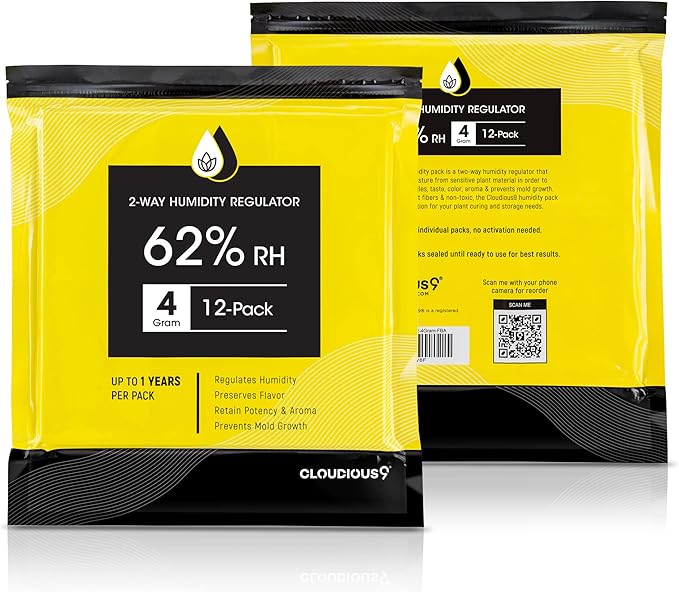 Cloudious9-62% 2-Way Humidity Pack Regulator 4 Gram - 12 Count 4 Gram Pack for Humidors Herb Flower - Individually Sealed Bag – Solution for Convenient Humidification
