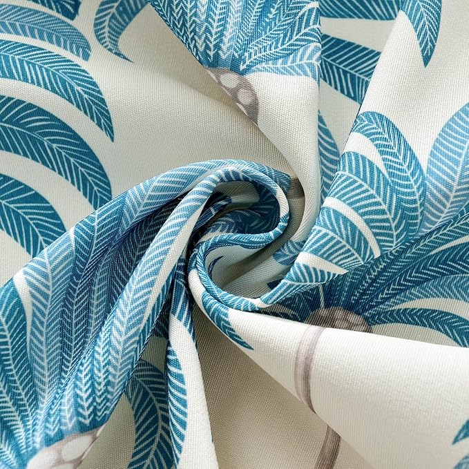 VOGOL French Sidelight Door Curtains, 25 x 72 Inches Linen Textured Curtain Panels, Blue Leaves Printed Rod Pocket Drapes for Front Glass Door, 1 Piece