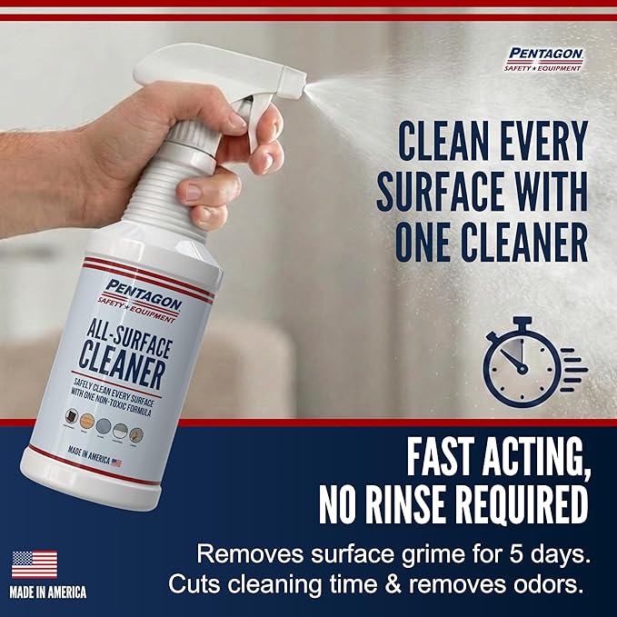 PENTAGON SAFETY EQUIPMENT 32oz Non-Toxic All Surface Cleaner Spray, Streak-Free & Alcohol-Free, Cleaner for Electronics, Wood, Glass, Kitchen & Bathroom, Kid-Safe Formula, Made in USA