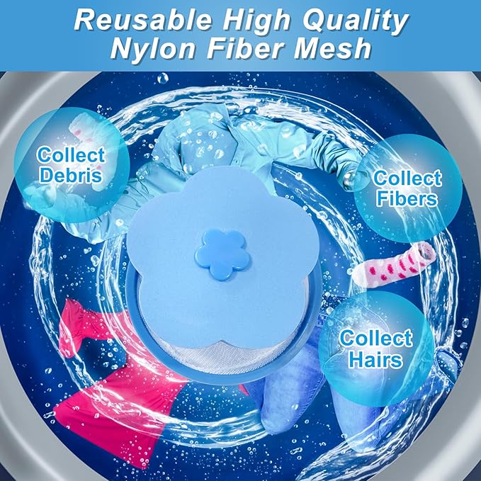 NEIJIANG Lint Catcher for Laundry,Pet Hair Remover for Laundry,Washing Machine Floating Lint Mesh Bag,Reusable Household Hair Filter Washer Lint Trap Net Pouch 4 Pieces (Blue)