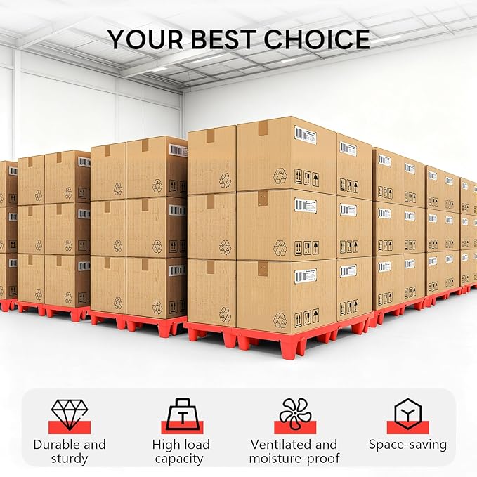 6pcs Red Plastic Pallets, Lightweight Nestable Polyethylene Pallets, Moisture-Proof Floor Pallets, Mini Spliceable Plastic pallets for Basement Storage Kitchen Garages L 19.7" x W 11.8"x H 3.9"