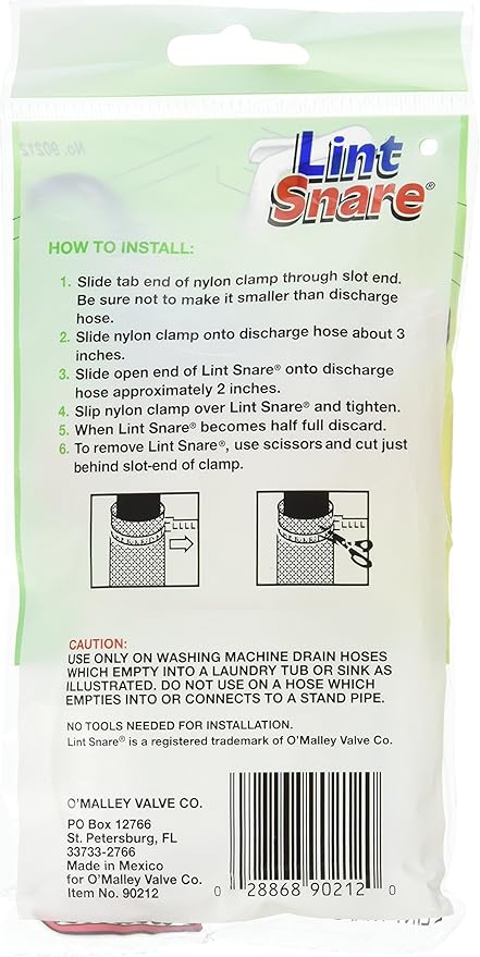 Lot of 12 Lint Snare ® Fabric Washing Machine Traps with Ties Clamps (6 Packs of 2)