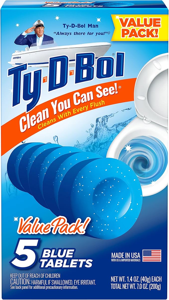 Ty-D-Bol Blue Tablets Value 5 Pack, Cleans and Deodorizer Toilets for a Fresh Smelling Bathroom (Pack of 10)