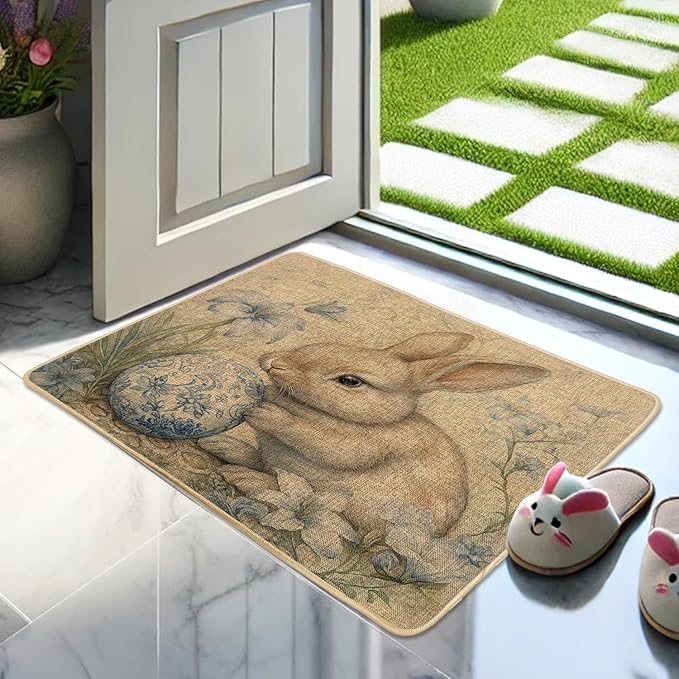 Easter Spring Rabbit Beige Bunny Family Home Decorative Welcome Doormat, Indoor Outdoor No Slip Mat Funny Doormat,Housewarming Gifts Mat 20x32Inch