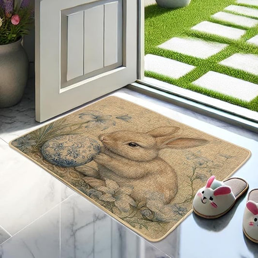 Easter Spring Rabbit Beige Bunny Family Home Decorative Welcome Doormat, Indoor Outdoor No Slip Mat Funny Doormat,Housewarming Gifts Mat 16X24Inch