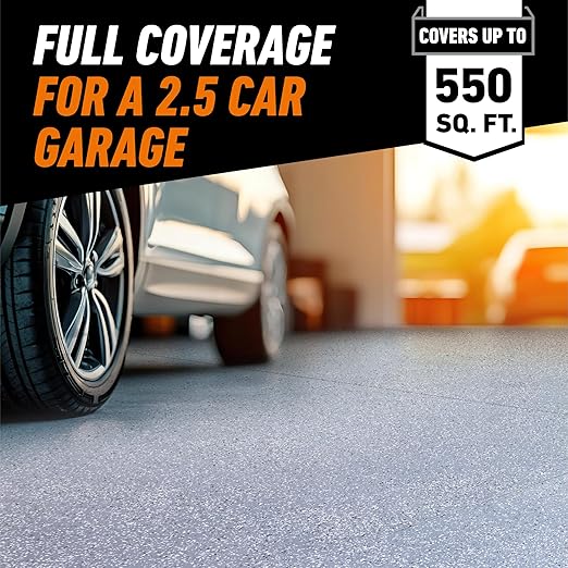 Gorilla Epoxy Garage Floor Coating (12 pc) Kit, 2.5-Car, Concrete Flooring, 100% Solids, Superior Adhesion, Incredibly Durable High Gloss Gray Finish, 550 sq. ft. Coverage