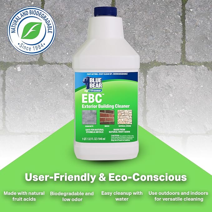 Blue Bear EBC Exterior Building Cleaner - Natural Fruit Acid Concentrate for Brick, Stone, Concrete & Metal-Removes Efflorescence, Lime Residue, Moss, Algae & Dirt - Low VOC, Biodegradable (1 Gallon)
