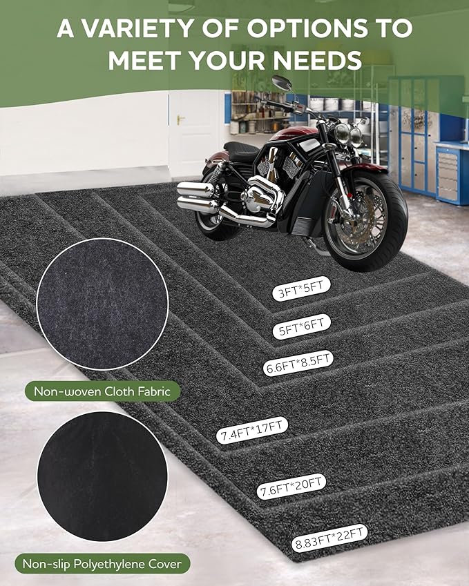 Large Garage Floor Mat 7.6'x20' for Under Car Protects Floor, Cuttable Garage Driveway Oil Drip Mat,Water Containment Rug, Non-Slip Oil Spill Mat for Kitchen/Car-Wash/Driveway/Doorway