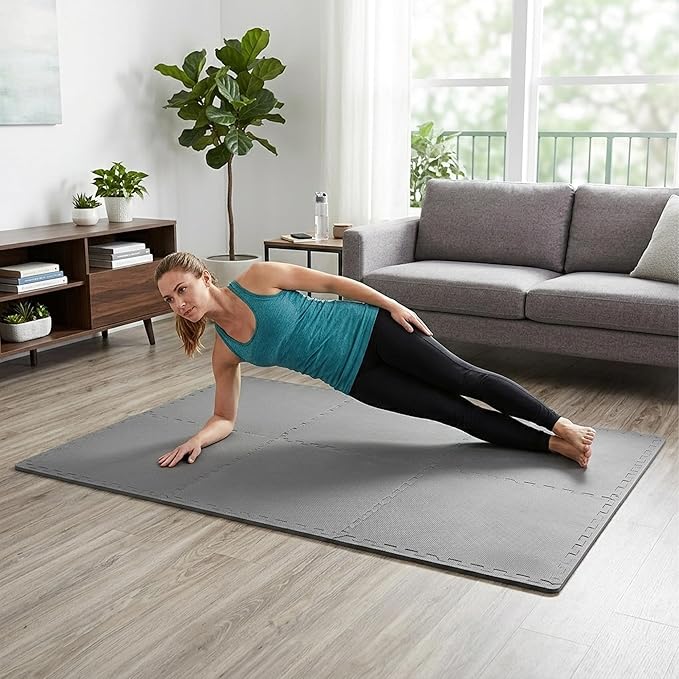 BalanceFrom Puzzle Exercise Mat 1/2' Thick, EVA Interlocking Foam Floor Tiles for Home Gym, Mat for Home Workout Equipment, Floor Padding for Kids, Gray, 24 in x 24 in x 1/2 in, 24 Sq Ft - 6 Tiles