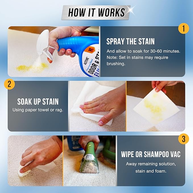 ACTIVE Automatic Toilet Bowl Cleaner and Pet Odor and Stain Eliminator - Includes 12ct Toilet Bowl Cleaner Tablets and 32oz Pet Stain Remover