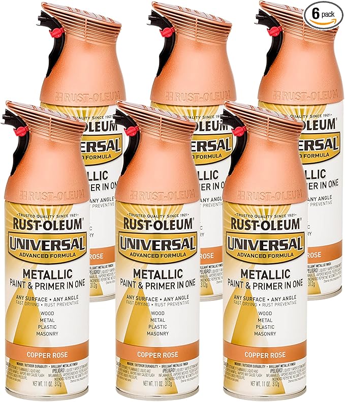 Rust-Oleum 314559-6PK Universal All Surface Metallic Spray Paint, 11 oz, Copper Rose, 6 Pack
