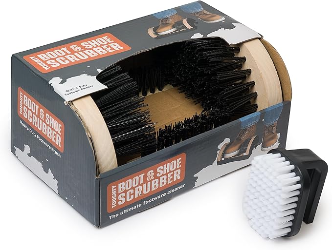 Toughty Boot Scrubber with Hand Brush – Heavy Duty Cleaner for Outdoor Footwear, Work Shoes, Cowboy Boots, Golf Shoes – Footwear Scraper with Brushes for Porch, Entryway, Farm, RV, – Black