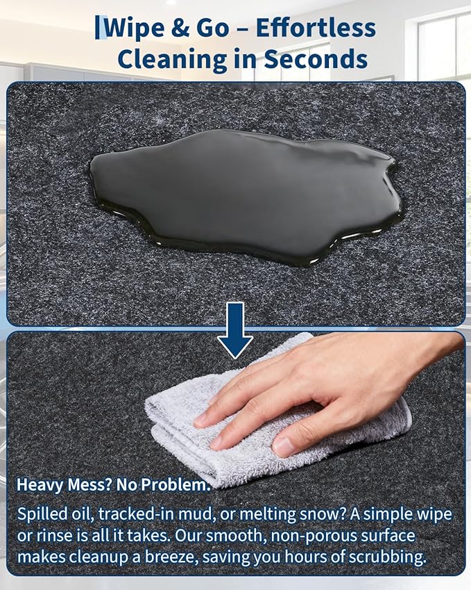 Garage Mat 7.4'x20', Waterproof Floor Cover with PE Leak-Proof Backing, Slip-Resistant Felt Surface Protects Against Water Snow Mud Oil, Easy to Clean & Trim for Workshop, Driveway, or Garage