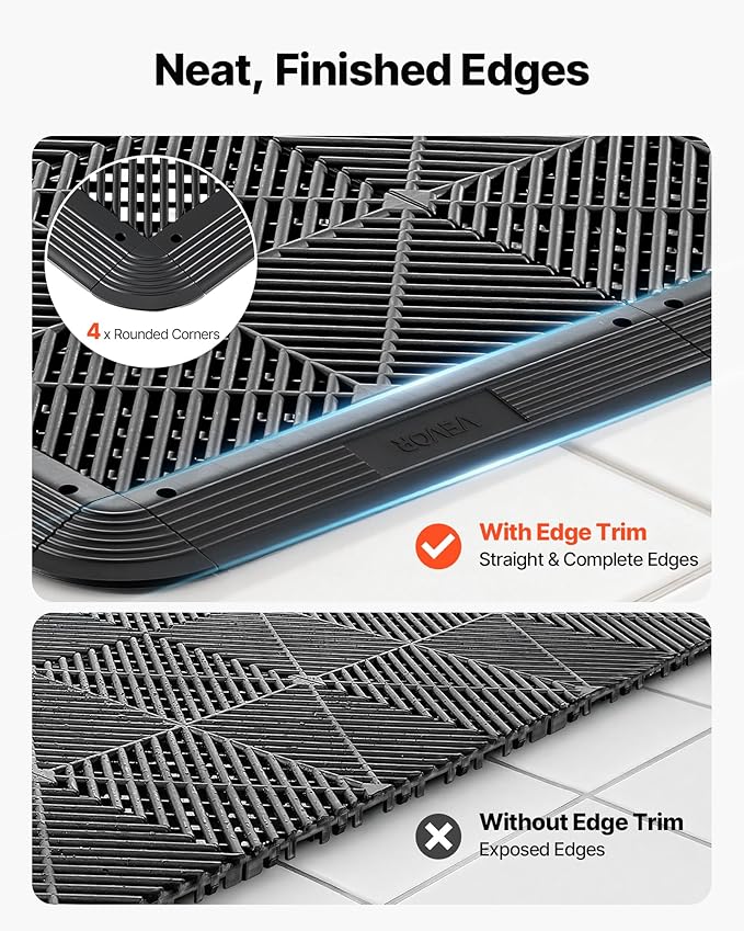 VEVOR Transition Edge Kit, 11-Piece, Durable PP Interlocking Modular Garage Floor Edging, Easy Installation, Only Compatible with VEVOR Drainage Mats, Black，Female