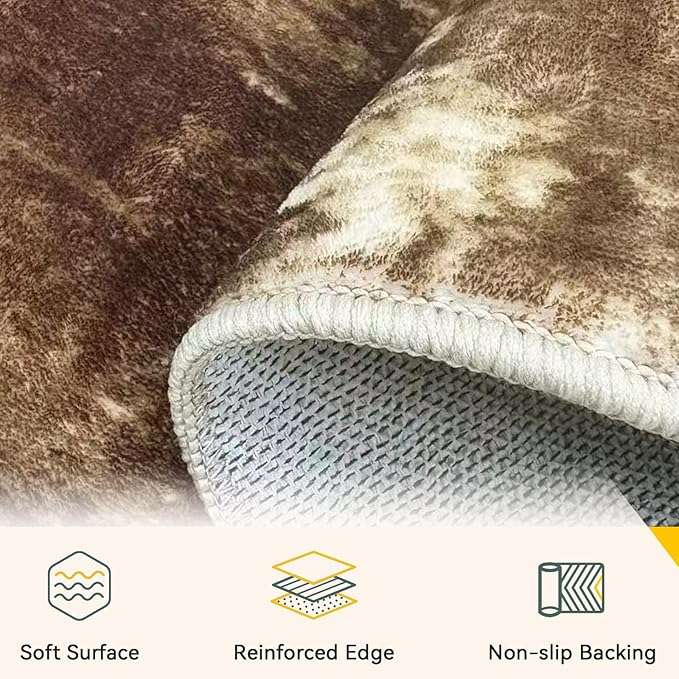 RELEANY Washable Area Rugs 2'x3' Non-Slip Modern Abstract Soft for Living Room Entryway Bedroom Nursery, Print Pattern, Brown Tan Beige Coffee