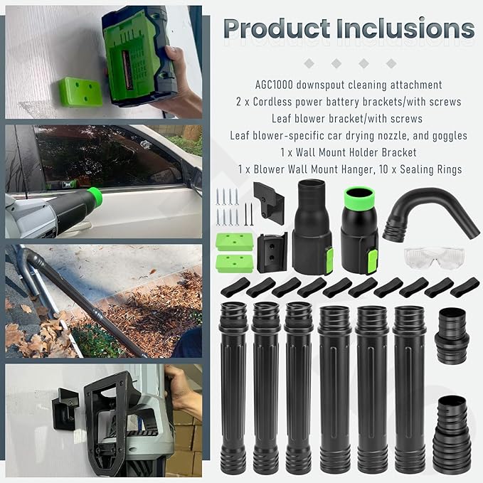 AMTHKNO AGC1000 Gutter Cleaning Attachment Kit/Leaf Blower Tools Mounting Bracket Kit for EGO 530CFM / 580CFM / 575CFM / 650CFM/ 615CFM/LBX6000 Leaf Blowers/Overall Length 9 feet - Black