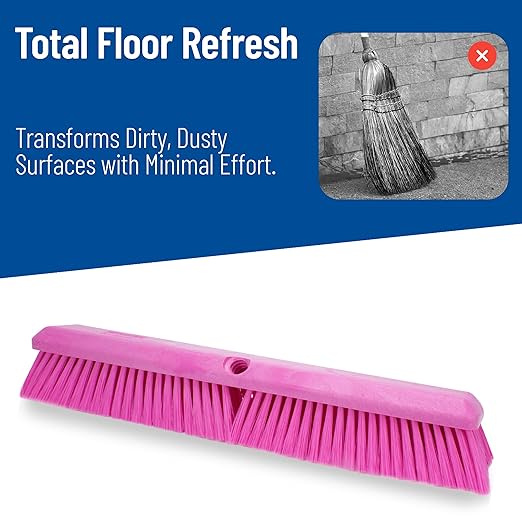 SPARTA Omni Sweep – 18" Heavy Duty Broom Head for Outdoor and Indoor Use, Nonabsorbent Block, Multi-Surface Deck Brush for Garage, Patio, Kitchen, and Concrete, Pink, Pack of 12