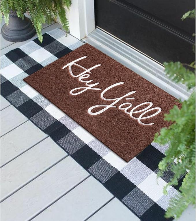 Outdoor Welcome Mat Entryway Hey Y'all Mats for Front Door Mats, with Rubber Backing Doormat Indoor Mat Polystyrene Non Slip Natural Mat Coffee 28" x 18"