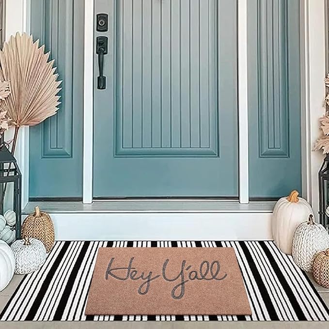 Indoor Door Mat Welcome Mats for Front Door Outdoor Brown Heavy Duty Backing Doormat Hey Y'all Mat for Home Decor Farmhouse Balcony Patio 28" x 18"