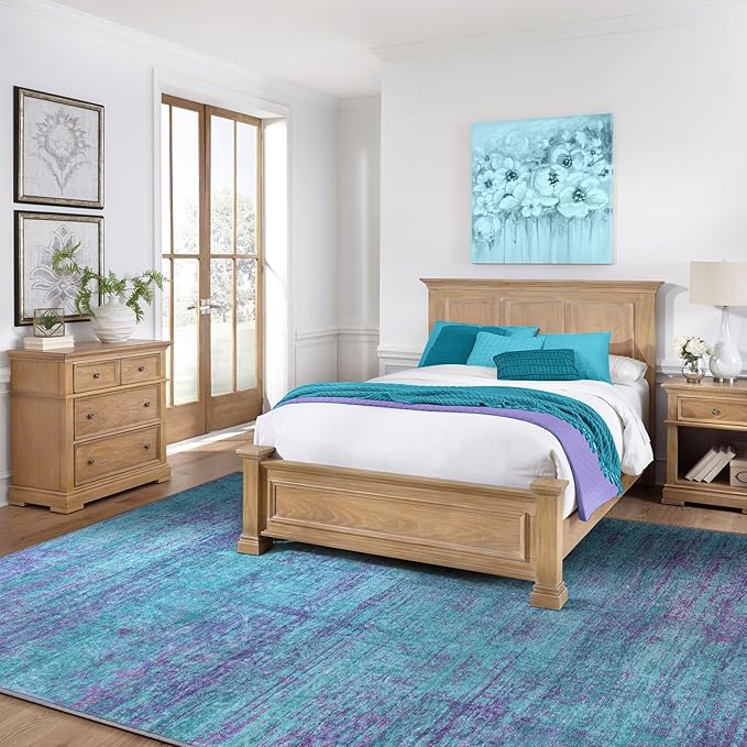 5x8 Area Rugs, Modern Abstract Teal Purple Washable Rug for Living Room, Soft Large Non-Slip Carpet for Bedroom Dining Room Home Office Farmhouse Decor - Teal+Purple