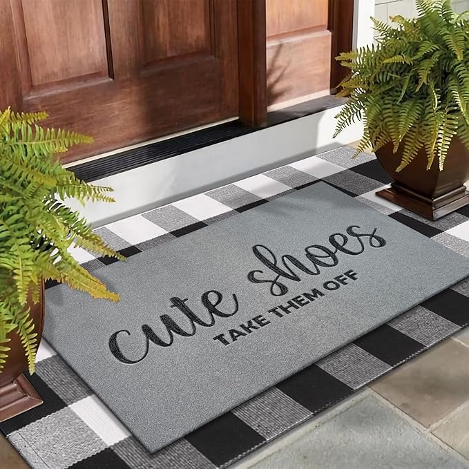 Entryway Cute Shoes Take Them Off Outdoor Mats with Rubber Backing Doormat Indoor Mat Polystyrene Backing Non Slip Natural Mat Light Grey