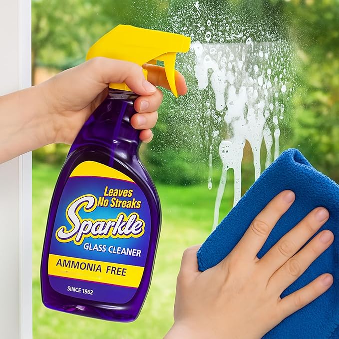 Sparkle Glass Cleaner, Ammonia-Free Streak-Free Formula, 33.8 fl oz Spray Bottle, Safe for Windows, Mirrors & Glass Surfaces (1 Pack)