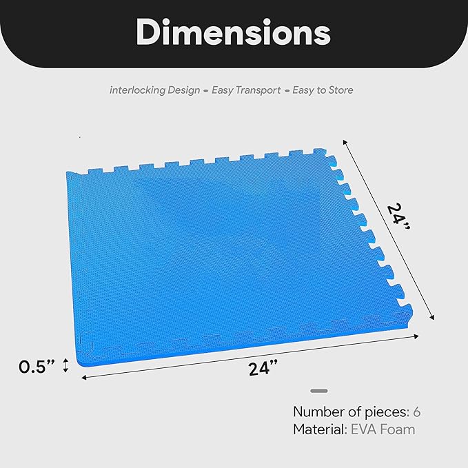 BalanceFrom Puzzle Exercise Mat with EVA Foam Interlocking Tiles for MMA, Exercise, Gymnastics and Home Gym Protective Flooring, 1/2" Thick, 24 Square Feet, Blue
