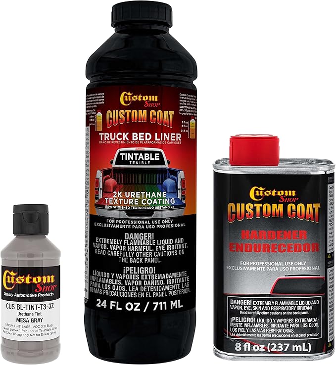 Custom Coat Mesa Gray 1 Quart Urethane Spray-On Truck Bed Liner Kit - Easy Mixing, Just Shake, Shoot - Professional Durable Textured Protective Coating, Prevent Stop Rust - Car, Auto Equipment