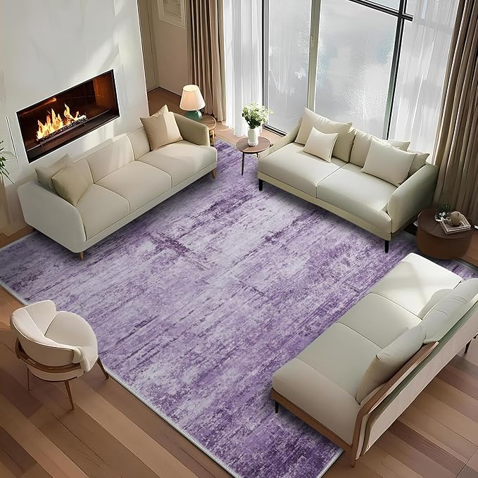Abstract 5x7 Area Rug for Living Room Dining Room Office Bedroom Purple Grey