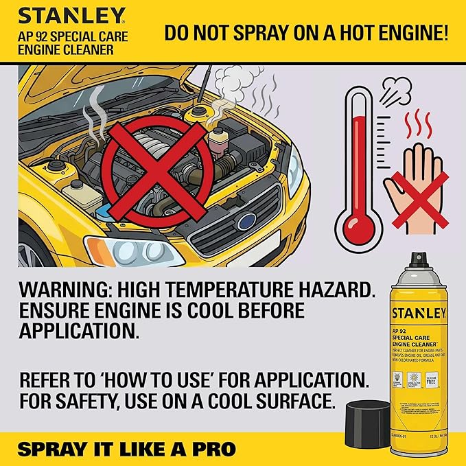 STANLEY AP 92 Engine Cleaner Spray - 12x12 Fl. oz., Automotive Degreaser Spray,Use for Tight Spaces, Non-corrosive - 1 Pack