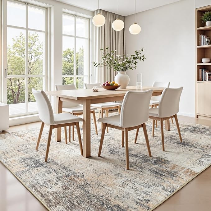 Lofus 10x14 Area Rug for Living Room,Gold Abstract Large Rugs with Non-Slip Backing, Neutral Modern Washable Carpet for Bedroom Dining Room Home Office Nursery Indoor