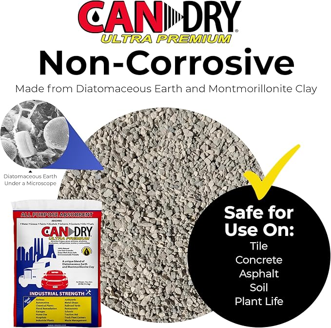 Progressive Planet Can Dry Ultra Premium All Purpose Absorbent Granules, 25lbs - Spill Cleanup & Odor Control - Diatomaceous Earth & Montmorillonite Clay - Home, Garage, Industrial & Automotive Use
